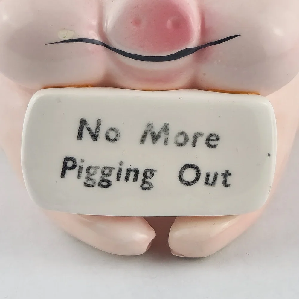 Vintage Pink Piggy No More Pigging Out Pepper Shaker Ceramic Novelty Pig Taiwan